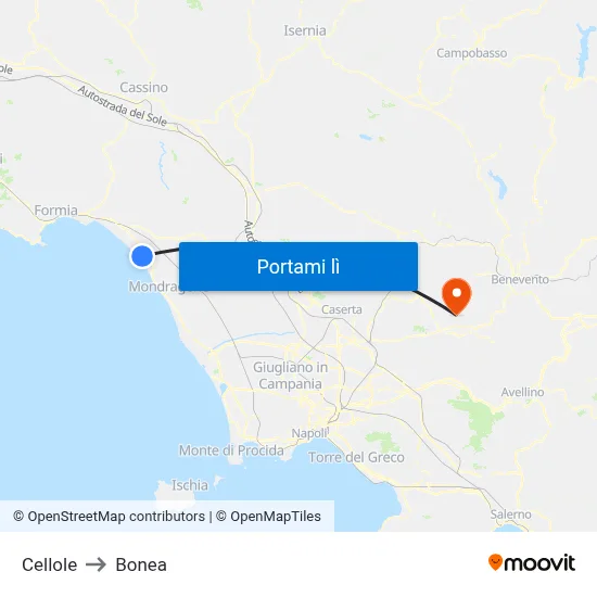 Cellole to Bonea map