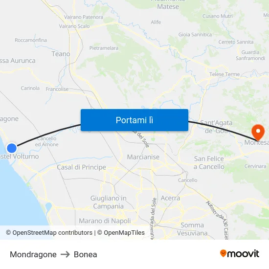 Mondragone to Bonea map
