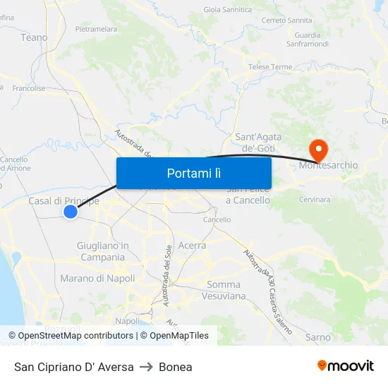 San Cipriano D' Aversa to Bonea map