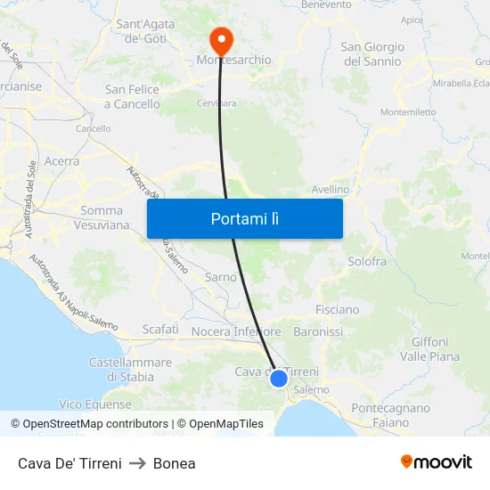 Cava De' Tirreni to Bonea map