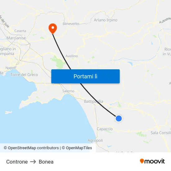 Controne to Bonea map