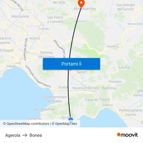 Agerola to Bonea map
