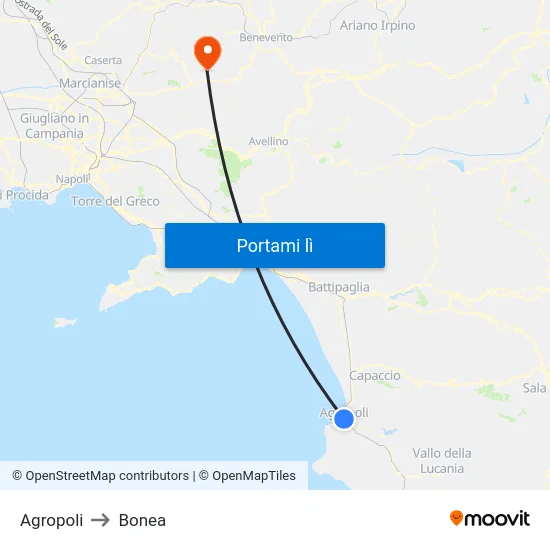 Agropoli to Bonea map