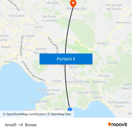 Amalfi to Bonea map