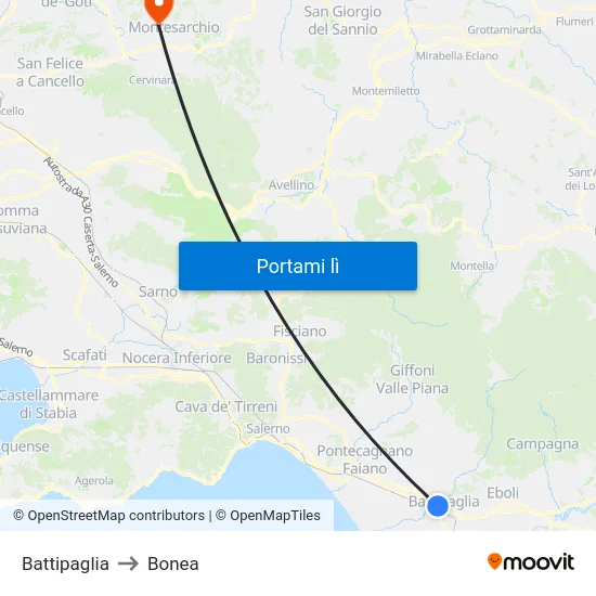 Battipaglia to Bonea map
