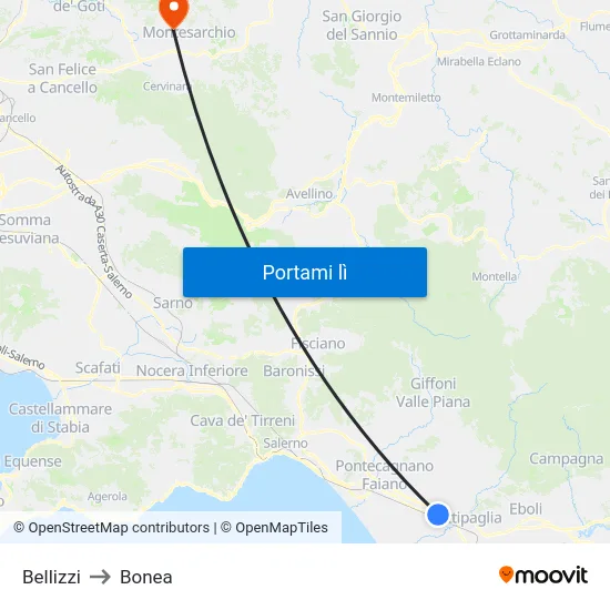 Bellizzi to Bonea map