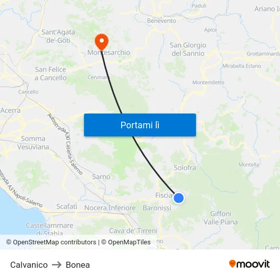 Calvanico to Bonea map