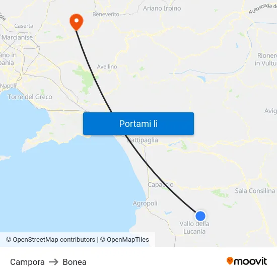 Campora to Bonea map