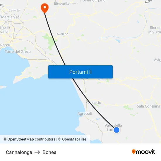 Cannalonga to Bonea map