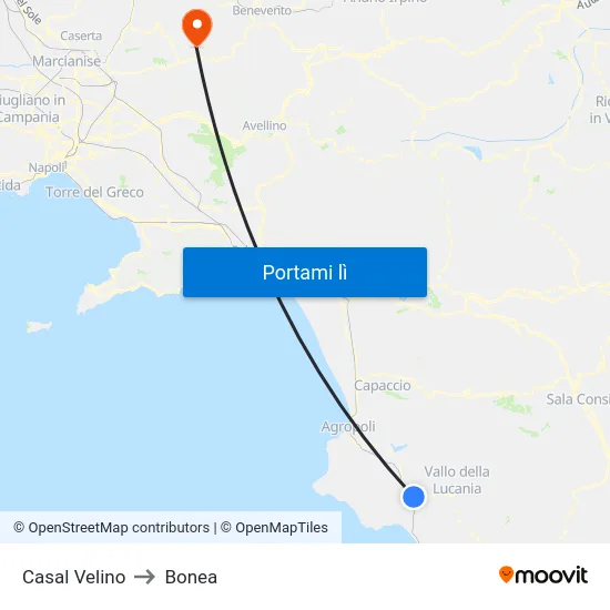 Casal Velino to Bonea map
