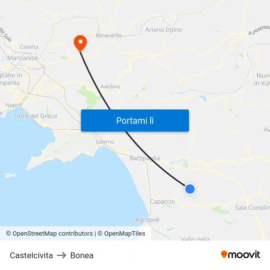 Castelcivita to Bonea map