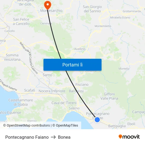 Pontecagnano Faiano to Bonea map