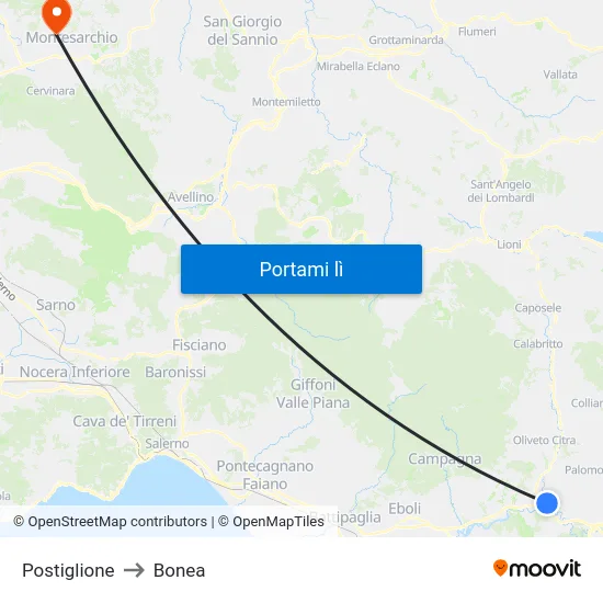 Postiglione to Bonea map