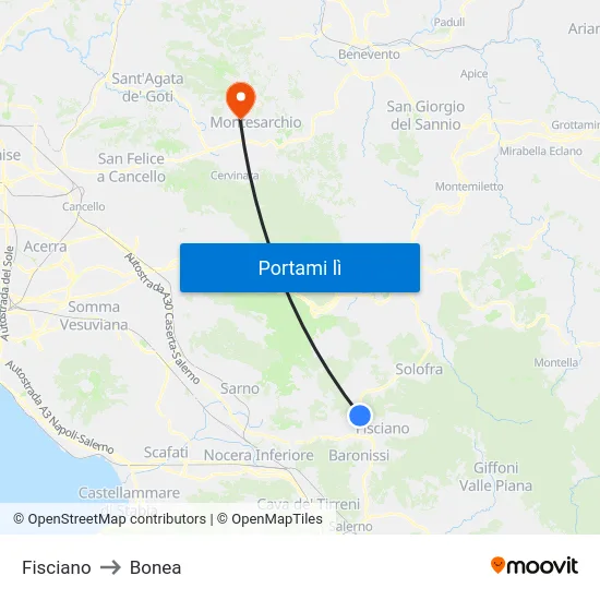 Fisciano to Bonea map