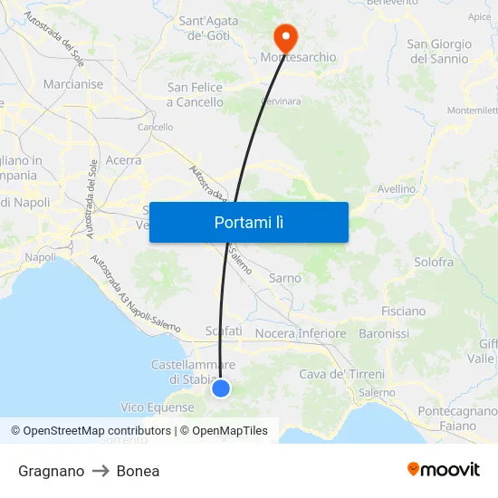 Gragnano to Bonea map