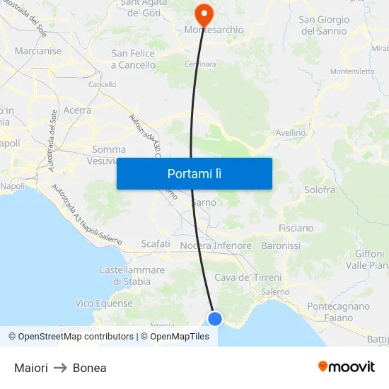 Maiori to Bonea map
