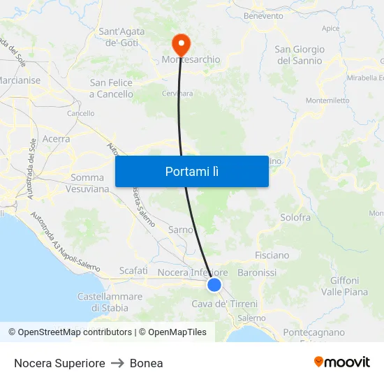 Nocera Superiore to Bonea map