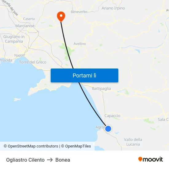 Ogliastro Cilento to Bonea map