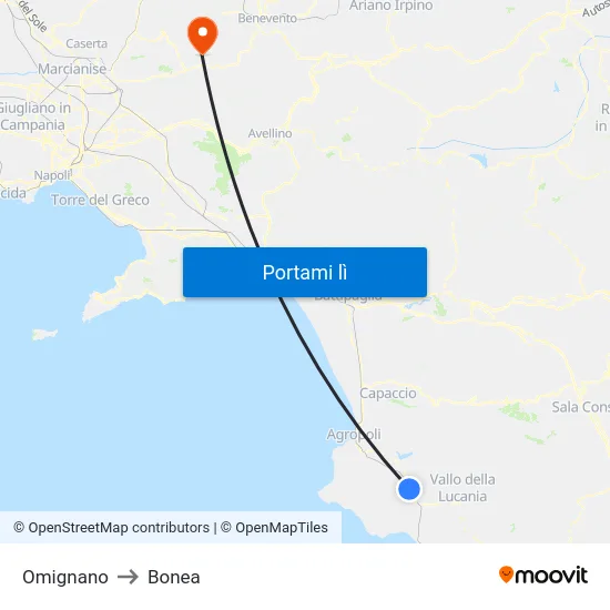 Omignano to Bonea map