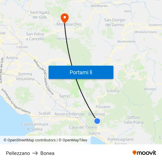 Pellezzano to Bonea map