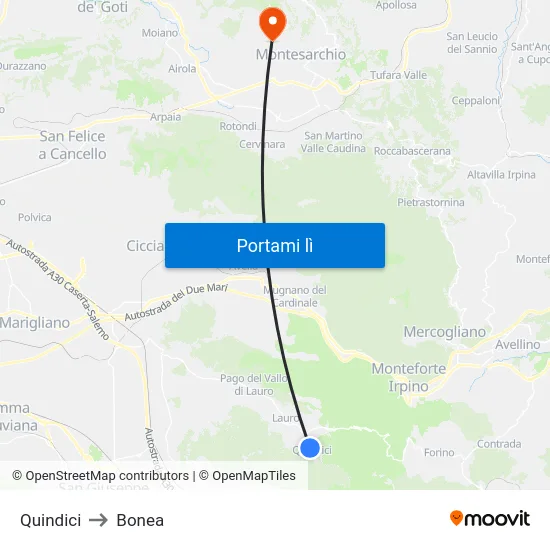 Quindici to Bonea map