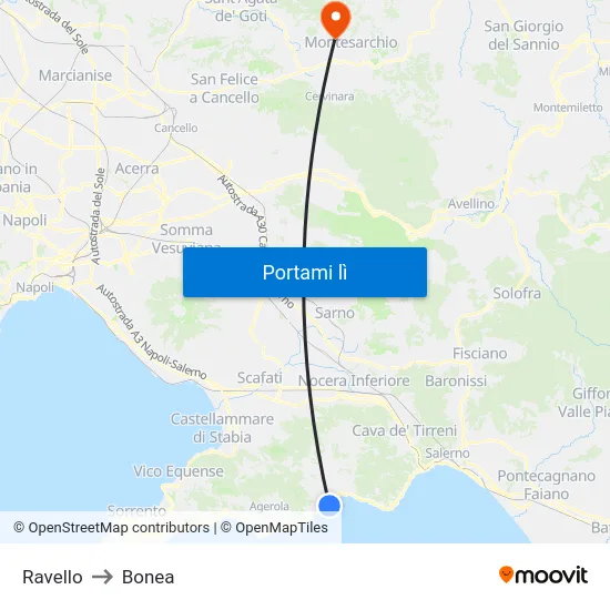 Ravello to Bonea map