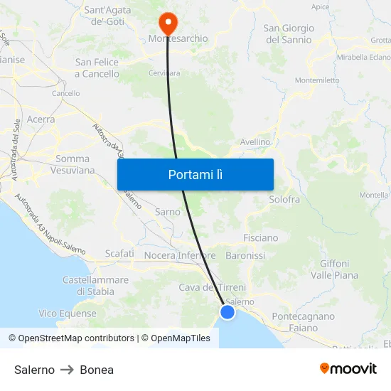Salerno to Bonea map