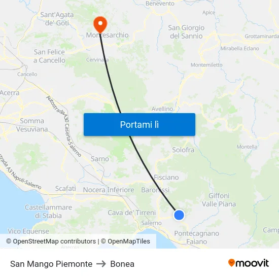 San Mango Piemonte to Bonea map