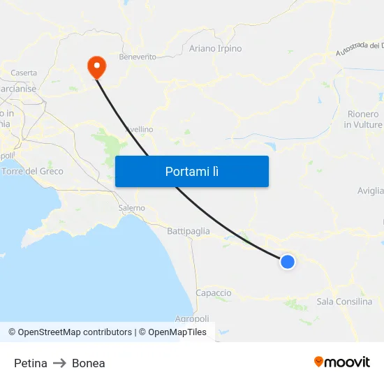 Petina to Bonea map