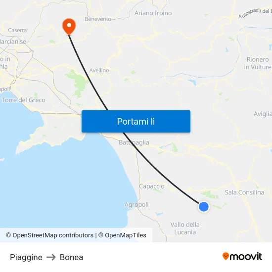 Piaggine to Bonea map