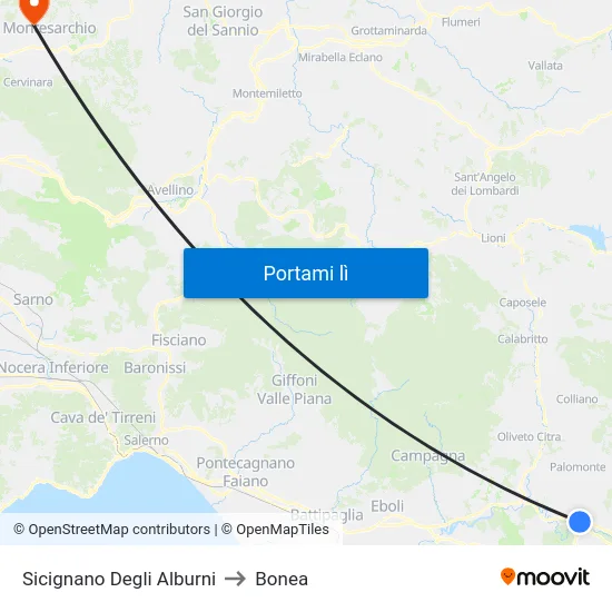 Sicignano Degli Alburni to Bonea map