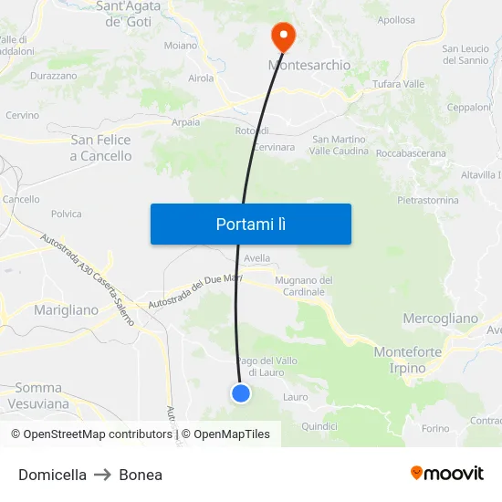Domicella to Bonea map