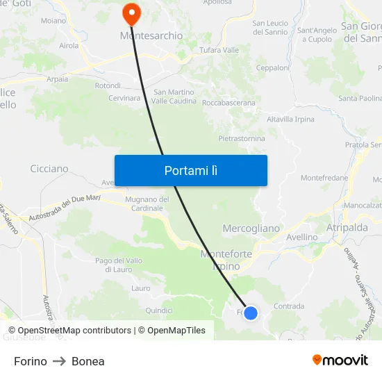 Forino to Bonea map