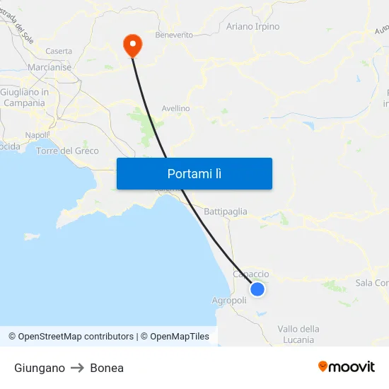 Giungano to Bonea map