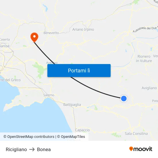 Ricigliano to Bonea map