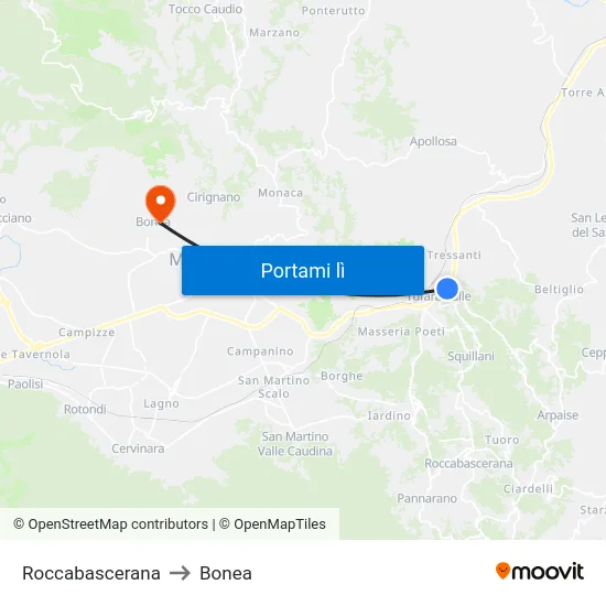 Roccabascerana to Bonea map
