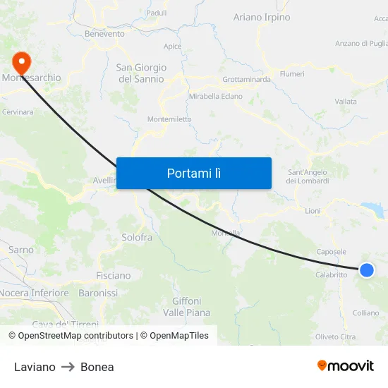 Laviano to Bonea map