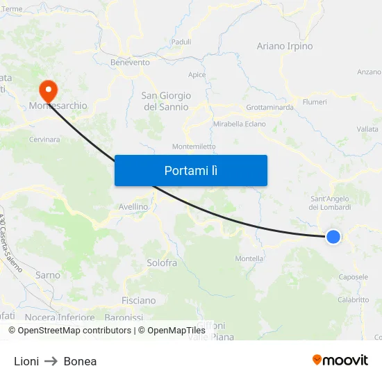 Lioni to Bonea map