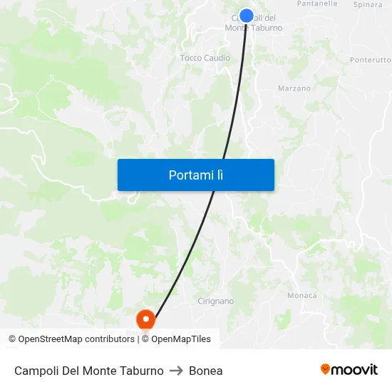 Campoli Del Monte Taburno to Bonea map