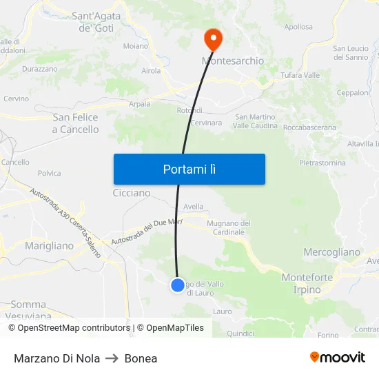 Marzano Di Nola to Bonea map