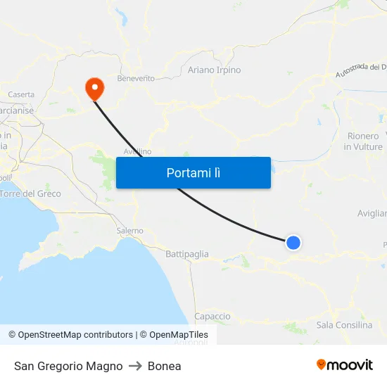 San Gregorio Magno to Bonea map