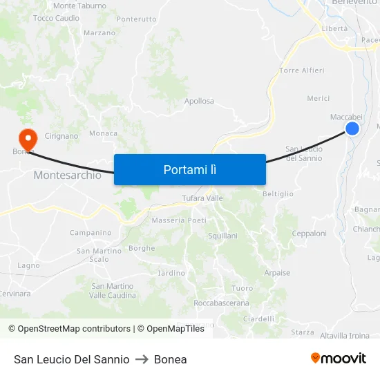 San Leucio Del Sannio to Bonea map