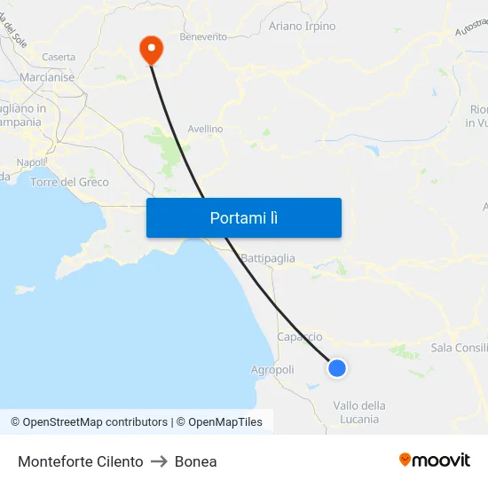 Monteforte Cilento to Bonea map