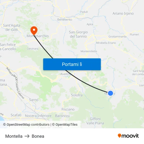 Montella to Bonea map