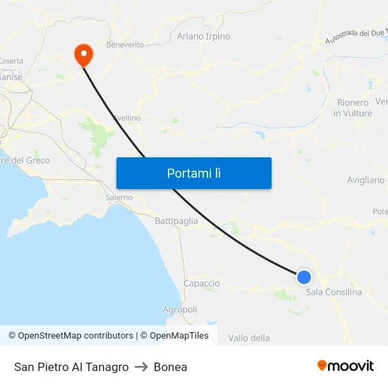 San Pietro Al Tanagro to Bonea map