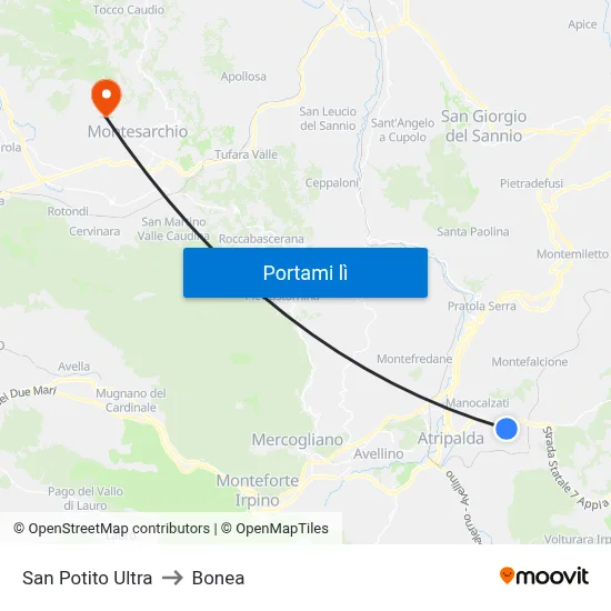San Potito Ultra to Bonea map
