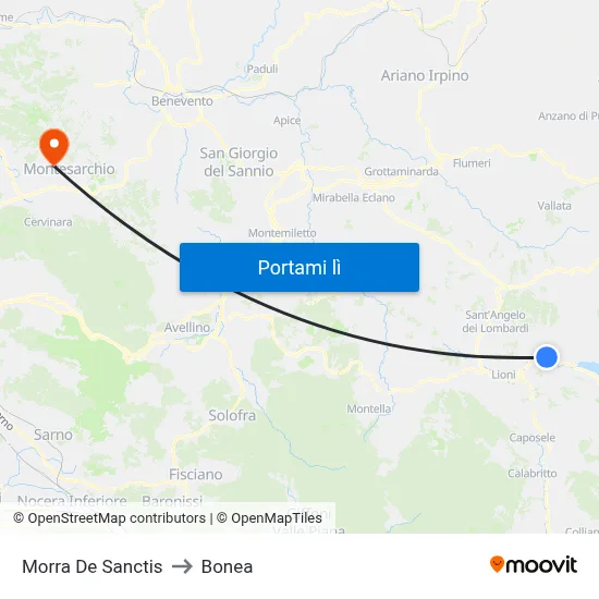Morra De Sanctis to Bonea map