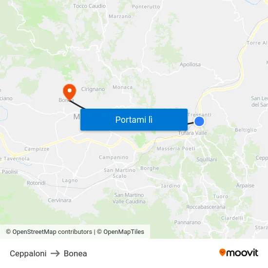 Ceppaloni to Bonea map