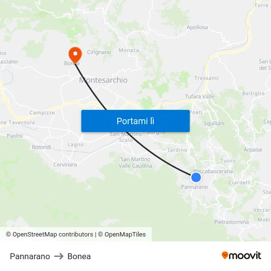 Pannarano to Bonea map