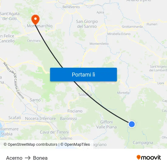 Acerno to Bonea map